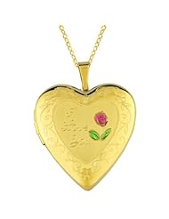 14K Gold over Sterling Silver Heart Shaped Locket w/ I love you & rose Necklace