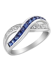 Created Sapphire Infinity Ring with Diamonds 2/3 Carat (ctw) in 10K White Gold