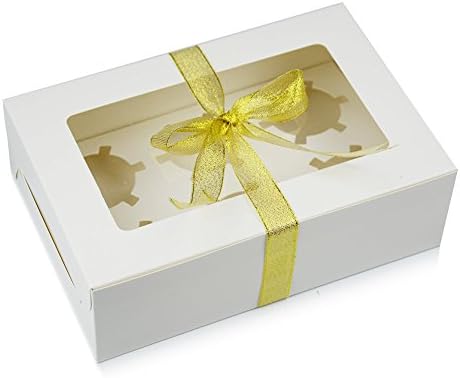 WYTD Christmas 6-Cavity CupCake Bakery Boxes With Window (Brown, Include Tag, Case of 20)