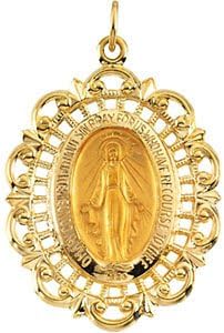 R16346 14K Yellow Gold, 22.00X15.50 Mm, Miraculous Medal