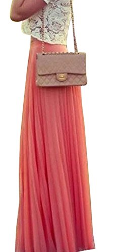TM Womens's Bohemia Chiffon Pleated Retro Maxi Dress Elastic Waist Skirt Big Hem