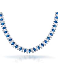 Bling Jewelry Sapphire Color Marquise CZ Bridal Tennis Necklace 925 Silver 18in