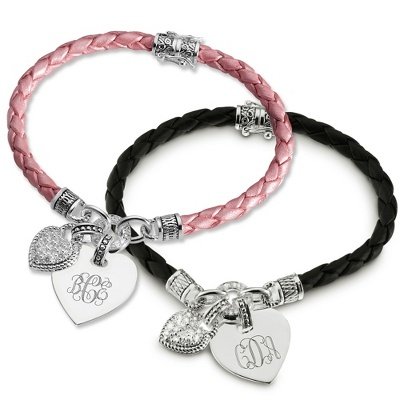 Personalized In My Heart Bracelet Collection: Braided Leather Bracelets Gift