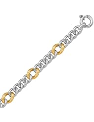 18K Yellow Gold and Sterling Silver Gourmette Style Statement Bracelet