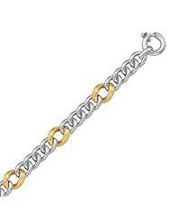 18K Yellow Gold and Sterling Silver Gourmette Style Statement Bracelet
