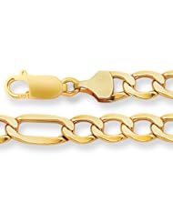 14K Yellow Gold Light Figaro Chain Bracelet - Width 6.5mm - Length 8.5 Inch
