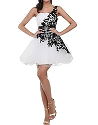 One Shoulder Sleeveless Applique Lace-Up Short Tea Length Homecoming Dress/Prom Dress/Party Dress 