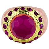 18k Gold Plated Pink Ruby Quartz Cabochon CZ Gemstone Ring Size 7.5
