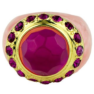 18k Gold Plated Pink Ruby Quartz Cabochon CZ Gemstone Ring Size 7.5