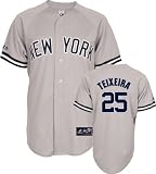 MLB Youth New York Yankees Mark Teixeira Road Gray Short Sleeve 6 Button Synthetic Replica Baseball Jersey Spring 2011  (Road Gray, Large)