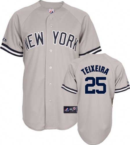 MLB Youth New York Yankees Mark Teixeira Road Gray Short Sleeve 6 Button Synthetic Replica Baseball Jersey Spring 2011  (Road Gray, Large)