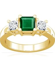 14K Yellow Gold Princess Cut Emerald Three Stone Ring