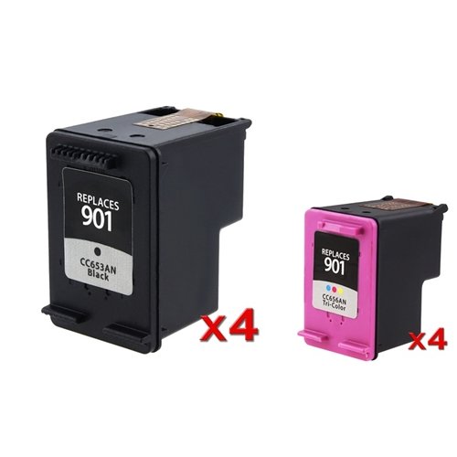 eForCity 8 Pack Remanufactured Ink Cartridges For Hp 901 (Cc653An / Cc656An) - Black, Color On Sale