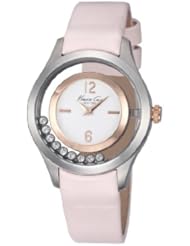 Kenneth Cole New York Womens KC2859 Transparency Round Floating Stone Bezel Pink Strap Watch