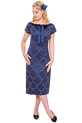 General Print Sabrina Neck Cotton/Elastane/Polyester  Vintage  Dress With a Bow(s) and a Ribbon 