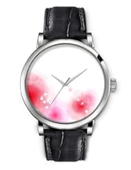 SPRAWL Aanalog Fashion Series Silver Ladies Watches of Genuine Black Leather Strap,Unique Wrist Watch for Women Girls Designed with White circles and pink spots