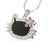 Beautiful Black Onyx Outline Kitty Charm Necklace with Ice & Pink Crystals