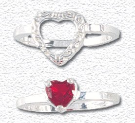 Solid Sterling Silver Birthstone Heart Ring Set - January