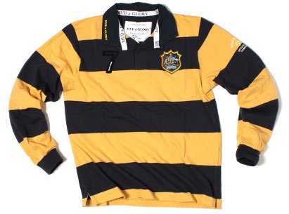 Mud and Glory Australia Striped Off Field Rugby Shirt Navy/Mustard - size XL Mud and Glory Australia Striped Off Field Rugby Shirt Navy/Mustard - size XL
