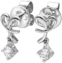 18K/750 White Gold Heart Shape Solitaire Diamond Dangling Earrings (0.17ct,G-H Color,SI1-SI2 Clarity)