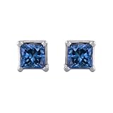 3/4 ct. Blue - I1 Princess Cut Diamond Earring Studs in 14K White Gold