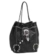 American West 'Biker Cowgirl' Drawstring Purse: Black Tooled Leather