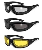3 PAIRS: PADDED MOTORCYCLE RIDING GLASSES DAY NIGHT DAWN DUSK SMOKED CLEAR YELLOW Shatterproof Polycarbonate Lenses Matte black frame UV400 Filter for Maximum UV Protection Scratch Resistant Coating Soft Touch Frame Rubber Ear Pads 41igQHUfXML. SL160 3 PAIRS: PADDED MOTORCYCLE RIDING GLASSES DAY NIGHT DAWN DUSK SMOKED CLEAR YELLOW Shatterproof Polycarbonate Lenses Matte black frame UV400 Filter for Maximum UV Protection Scratch Resistant Coating Soft Touch Frame Rubber Ear Pads
