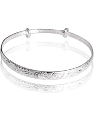 Fashion Plaza Cute 990 Sterling Silver Fish and Phoenix Carved Womens Bangle Bracelet 10.5g Weight Expandable Y41