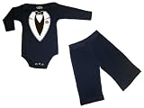 Riverstone Goods Trendy Baby Tuxedo (Carnation Tux) Long Sleeve Bodysuit & Pants Set - Black Pants, Black Top (3-6 Months)
