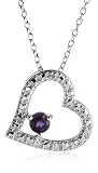 Sterling Silver Amethyst and Diamond-Accent Heart Pendant, 18