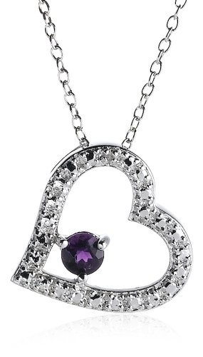 Sterling Silver Amethyst and Diamond-Accent Heart Pendant, 18"