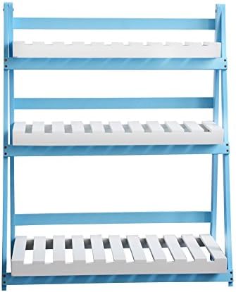 YJBE Display 3-Tier Folding Wooden Shelves Storage Shelf For Flowers Shoes Books Organiser Shelf
