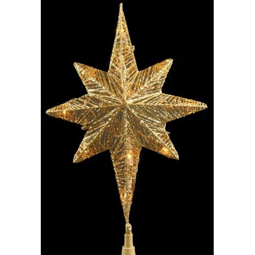 Lighted Gold Glitter Star Of Bethlehem Christmas tree topper