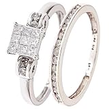 5/8 Carat T.W. Round, Princess Cut Diamond Engagement Ring and Women's Wedding Band Set 10K White Gold - Size 7