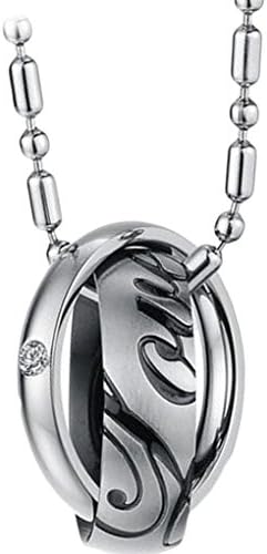 Men's Pendant Necklace Jewelry Stainless Steel 2 Rings Cubic Zirconia Height 20MM