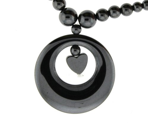 Hematite Necklace 16-18 Inches in Length - Heart in Circle