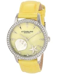 Stuhrling Original Womens 521.1115G95 Vogue Audrey Verona La Playa Swiss Quartz Mother-Of-Pearl Swarovski Crystal Yellow Watch