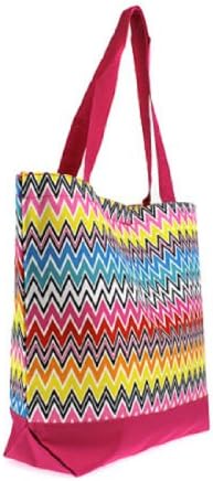 Gorgeous Multi Colored Chevron Tote Bag with Fuschia Trim