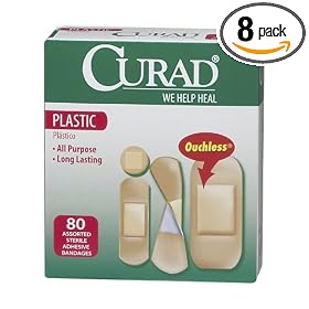 Curad Assorted Sizes Plastic Adhesive Bandages, 80-Count Boxes (Pack of 8)
