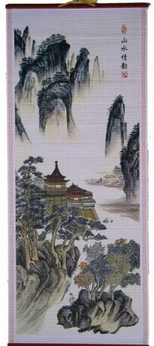 Mountain Scenery Rattan Scroll Picture Asian Art Home Decor