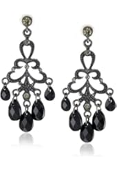 1928 Jewelry Jet and Black Crystal Chandelier Earrings