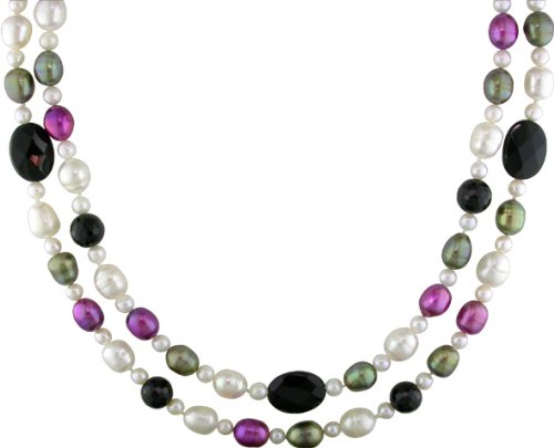 Onyx and Multi-color Freshwater Pearl Necklace