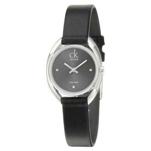 Calvin Klein K9123161 Women's Swiss Made Black Dial Leather Strap Watch