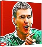 Edin Dzeko – Pop Art Print (Multicolour; Red Background) 30 x 30 x 2 cm Medium Square Deep Box Canvas