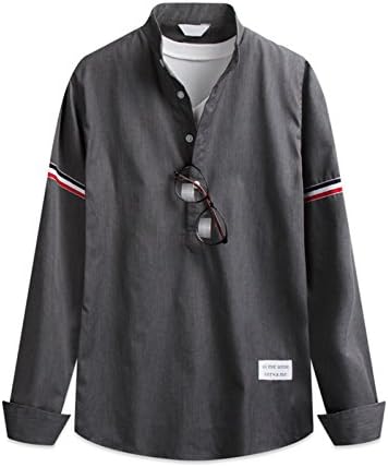 Men's Premium Tom Ribbon Henly neck Cotton Dress Casual Shirts (X-Small, Charcoal)