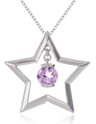 Sterling Silver Amethyst Star Pendant Necklace , 18"