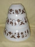 Vintage 1960s Pyrex "Early American" Pattern Nesting Batter Mixing Bowl Set - 1 1/2 Pint, 1 1/2 Quart & 2 1/2 Quart