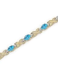 10kt Yellow Gold Oval Blue Topaz and Diamond Bracelet