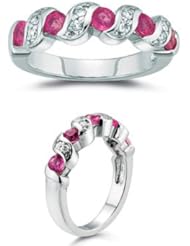0.16 Cts Diamond & 1.00 Ct Pink Sapphire Ring in 14K White Gold