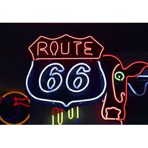 Neon Route 66 Sign Photograph - Beautiful 16"x20" Photographic Print by Carol M. Highsmith